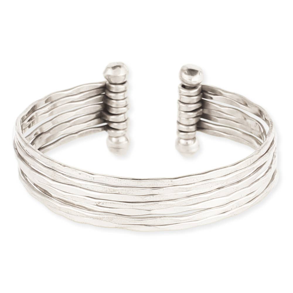 Hammered Silver 7 Line Cuff Bracelet - #shop_name ZADGifts