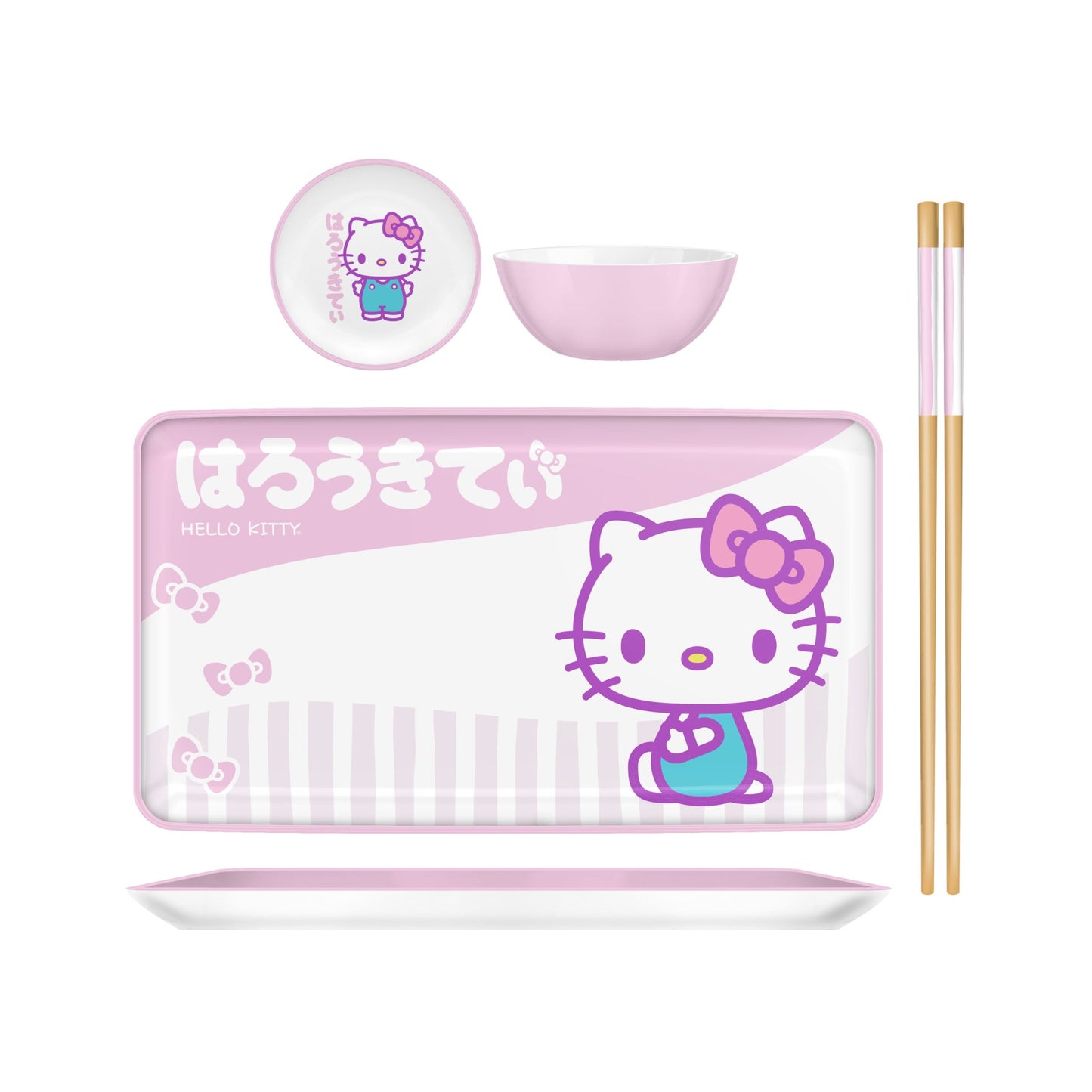 Hello Kitty Tokyo Pink Stripes Boxed 3pc Ceramic Sushi Set - #shop_name Silver BuffaloKitchen