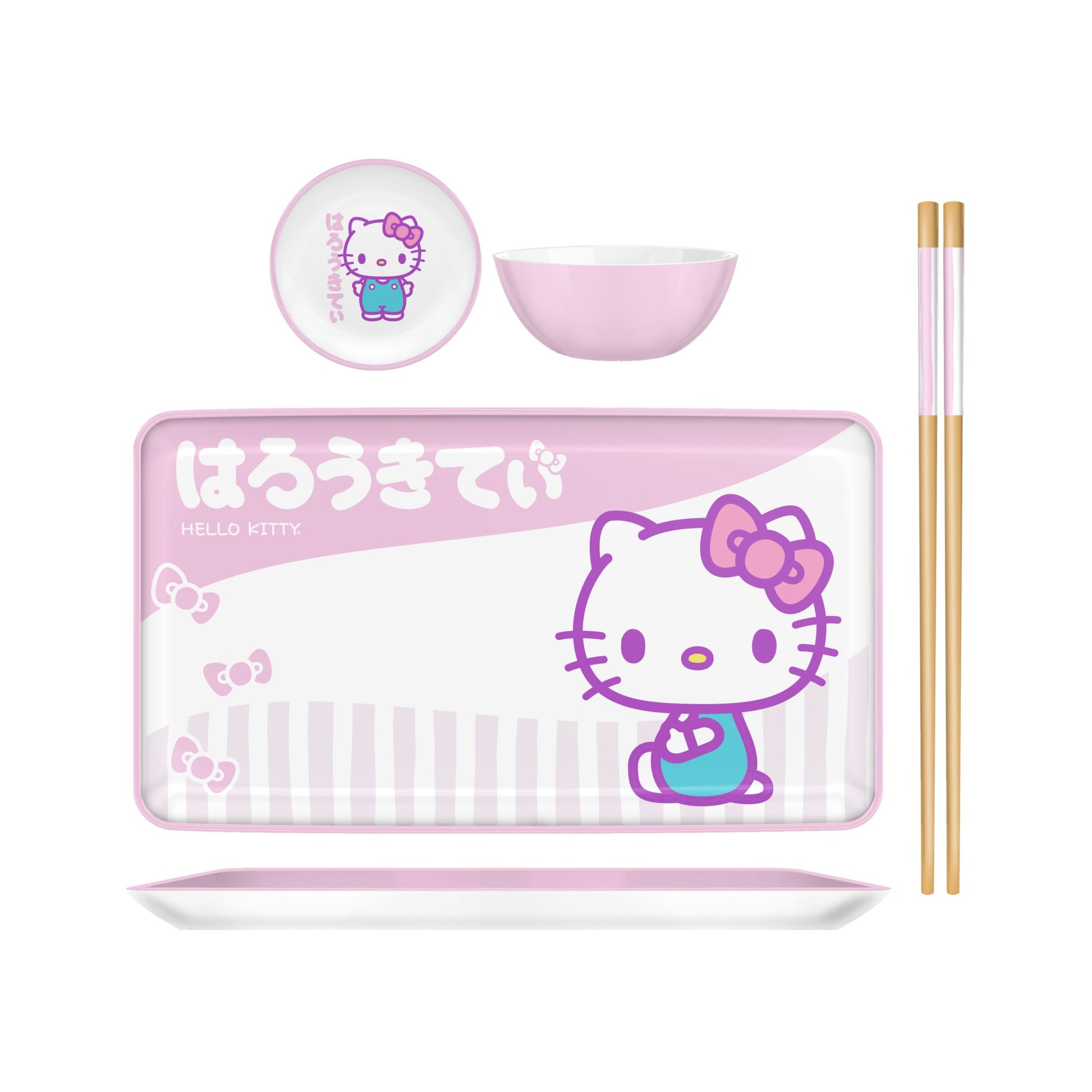 Hello Kitty Tokyo Pink Stripes Boxed 3pc Ceramic Sushi Set - #shop_name Silver BuffaloKitchen