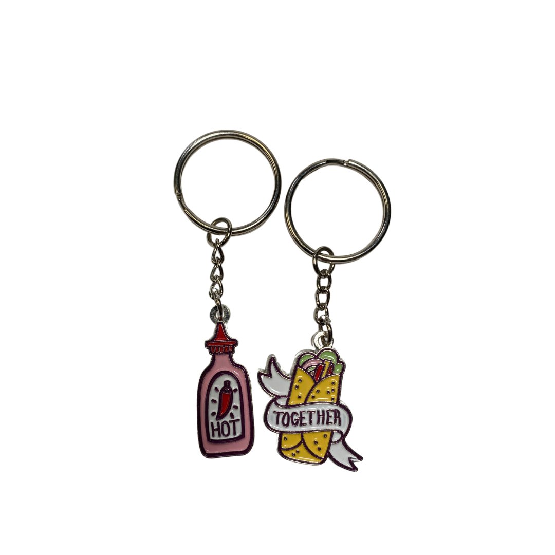 Hey Bestie Hot Sauce & Taco Best Friend Keyrings - #shop_name KalanGifts