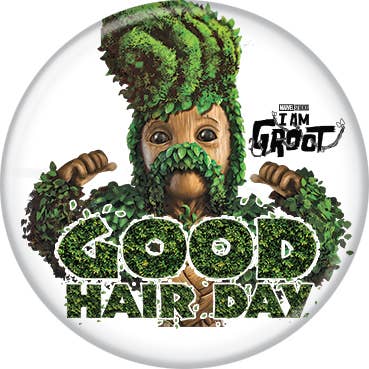 Marvel Comics© I Am Groot Good Hair Day Buttons 1.25" Round - #shop_name Ata BoyButtons