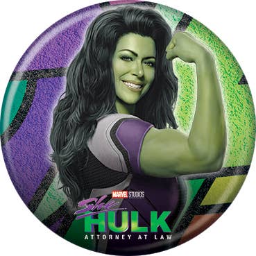 Marvel Comics© She Hulk Fist On Purple Buttons 1.25" Round - #shop_name Ata BoyButtons