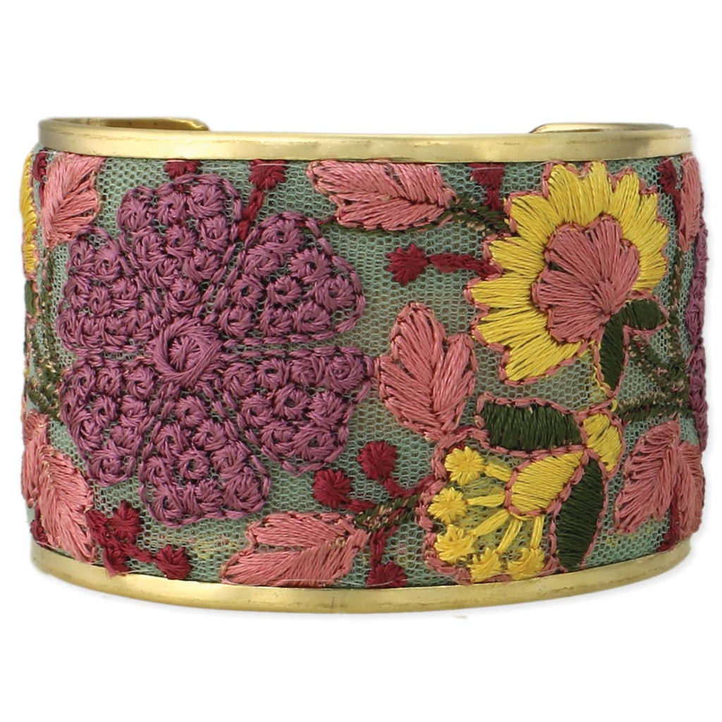Mesh Pink Flower Embroidered Elegance Cuff Bracelet - #shop_name ZADGifts