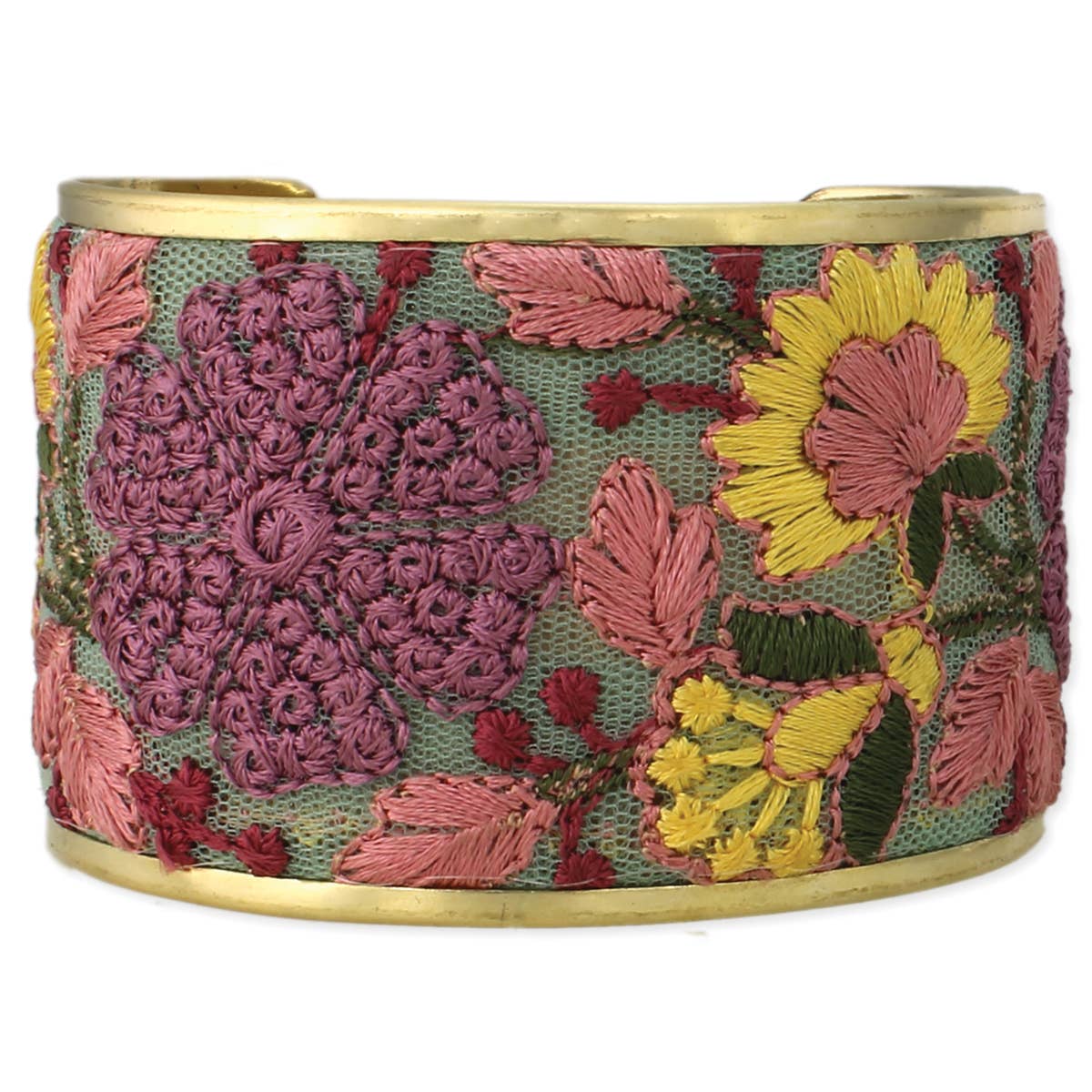 Mesh Pink Flower Embroidered Elegance Cuff Bracelet - #shop_name ZADGifts