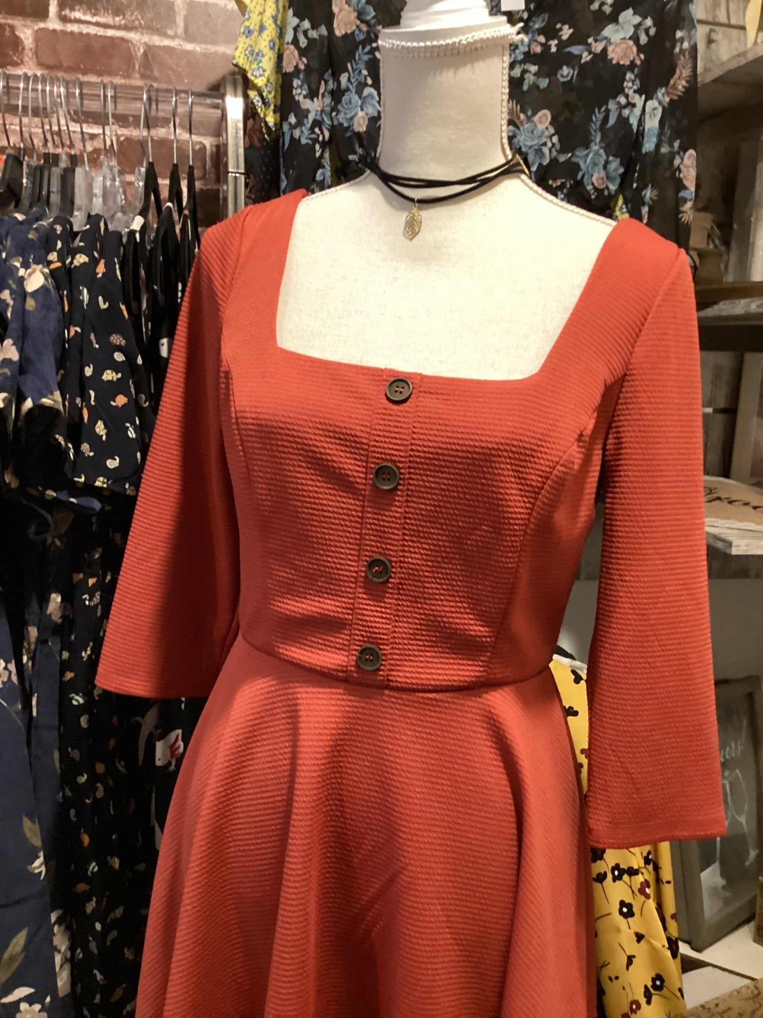 Mimi red sleeved dress with buttons size M - #shop_name Jess's Unique BoutiqueBoutique Dresses