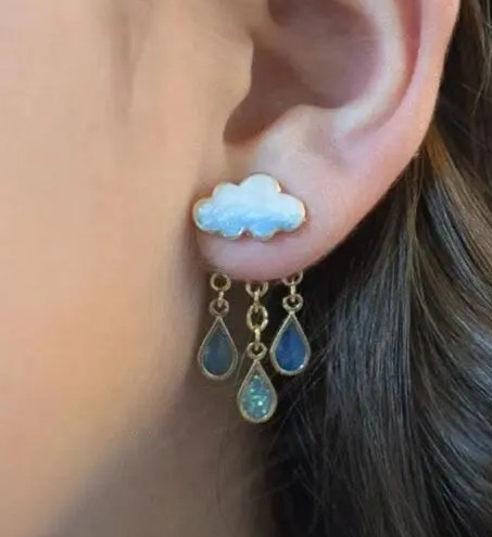Cloud and dangle rain drop earrings