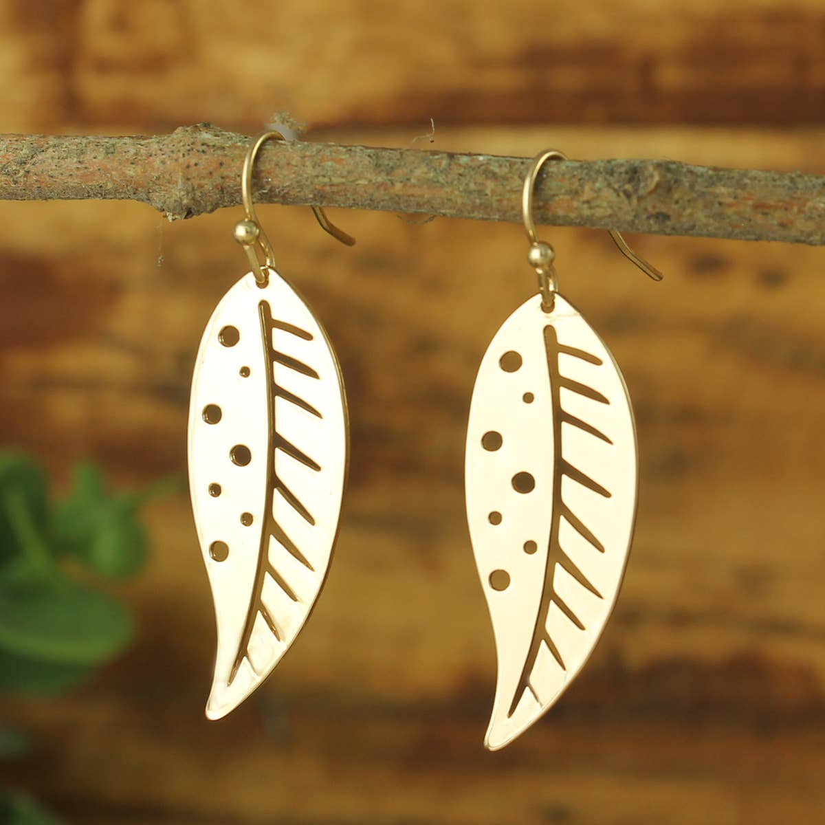 Modern Autumn Gold Leaf Earring - #shop_name ZADGifts