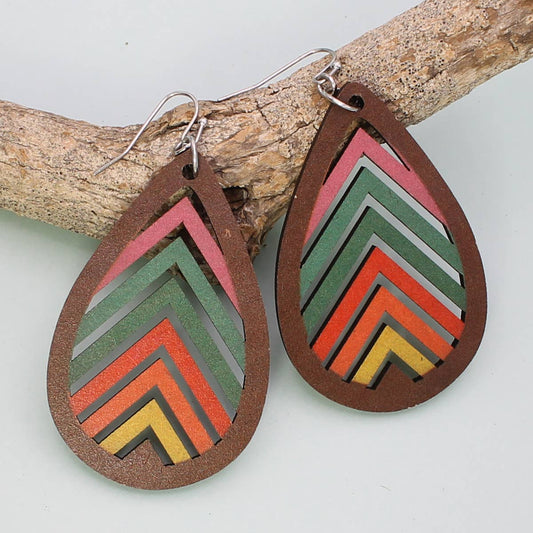 Natural Rainbow Wood Teardrop Earrings - #shop_name ZADGifts