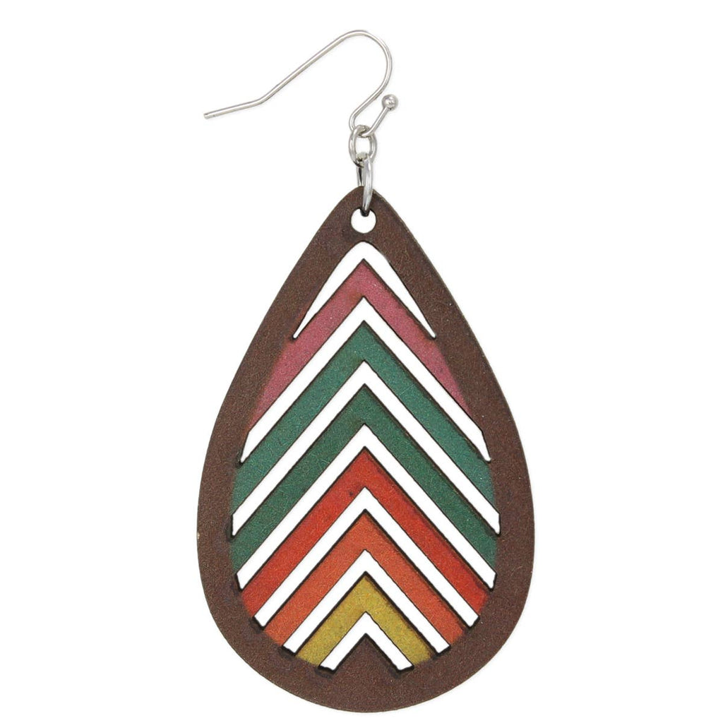 Natural Rainbow Wood Teardrop Earrings - #shop_name ZADGifts