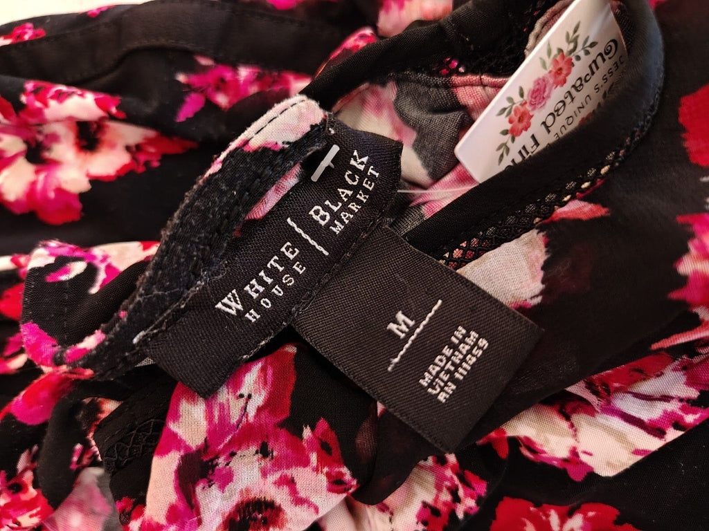 White House Black Market Floral Ruffle Pink Black Y2K Medium