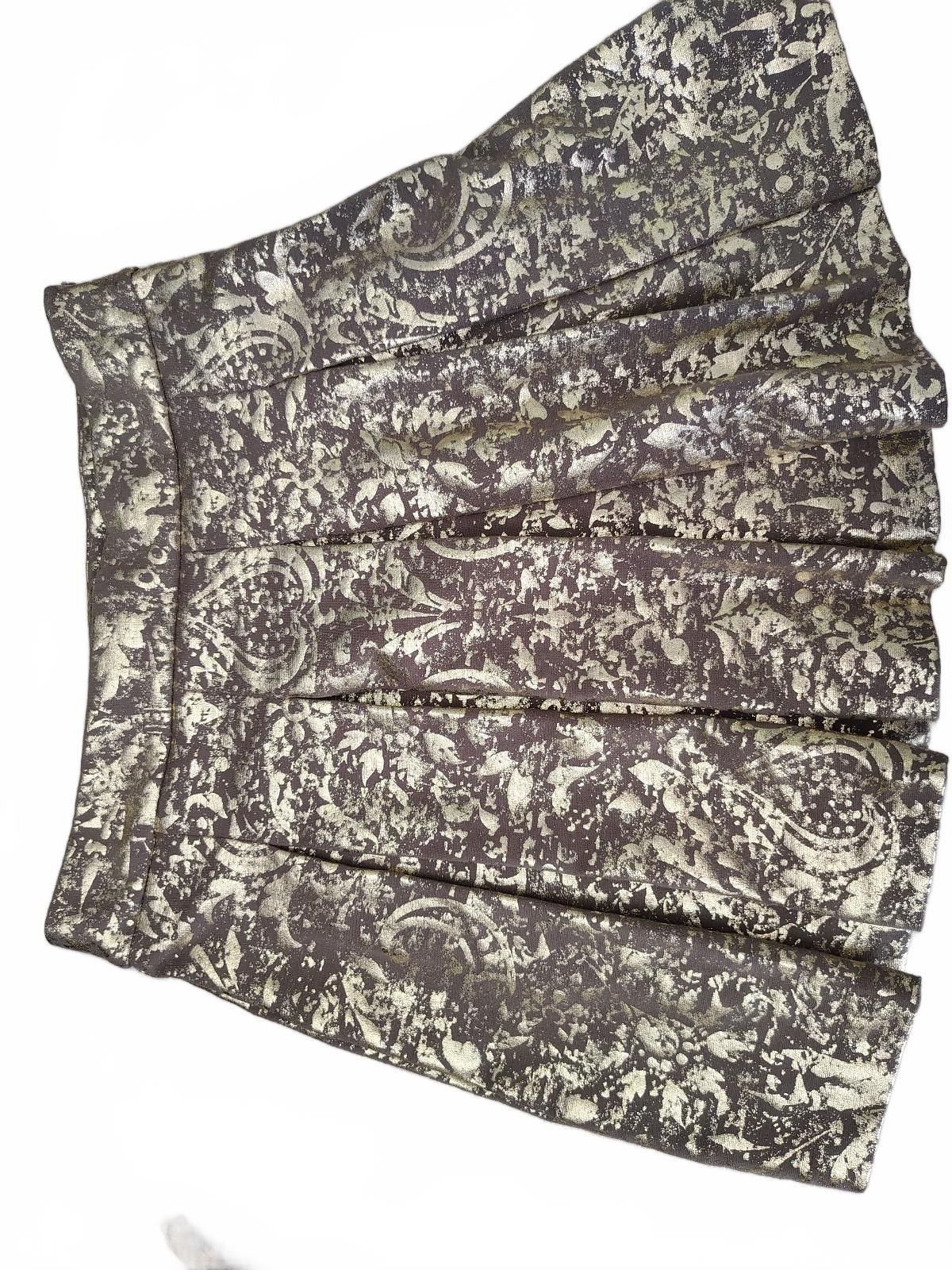 Mark Medium Brocade A-Line Skirt in Gold and Brown with Plea