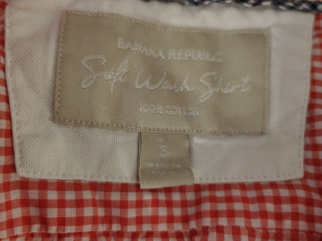 Banana Republic Soft Wash Shirt Small Orange and White Check