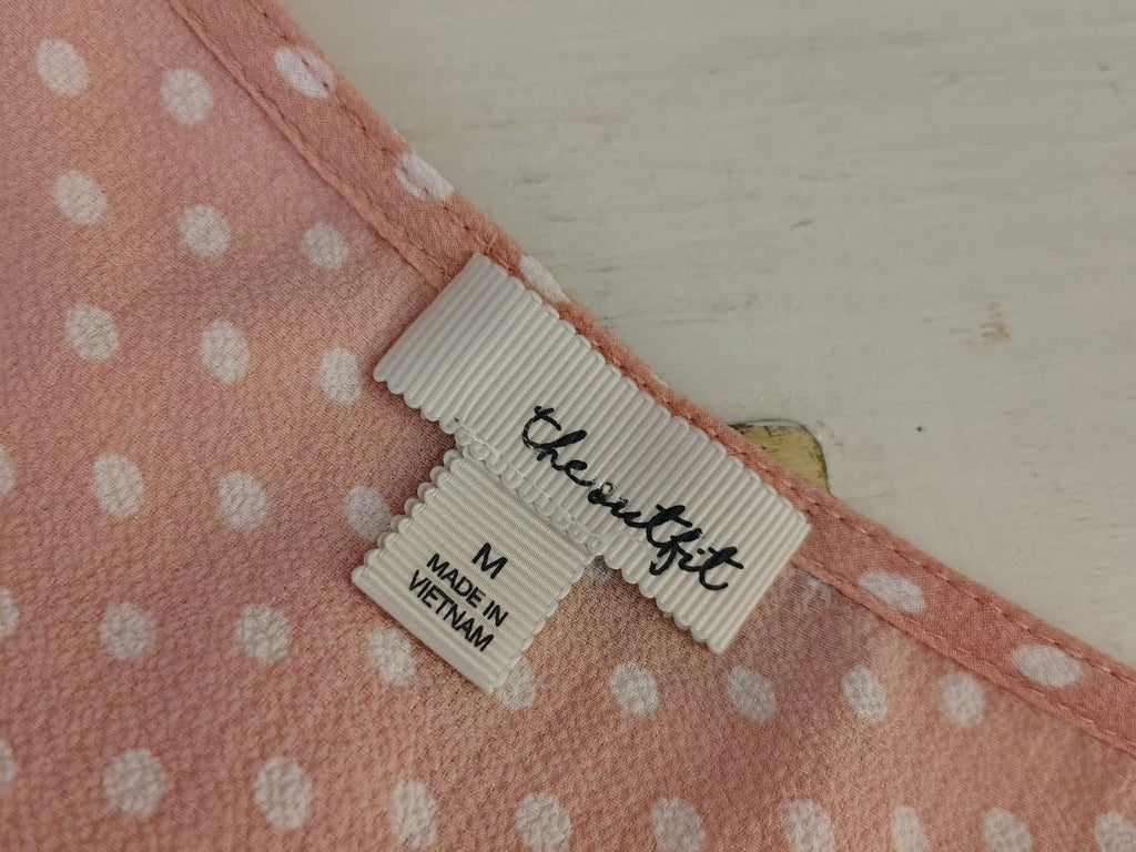 Theoutfit Women's Medium Peach Polka Dot Long Sleeve Blouse