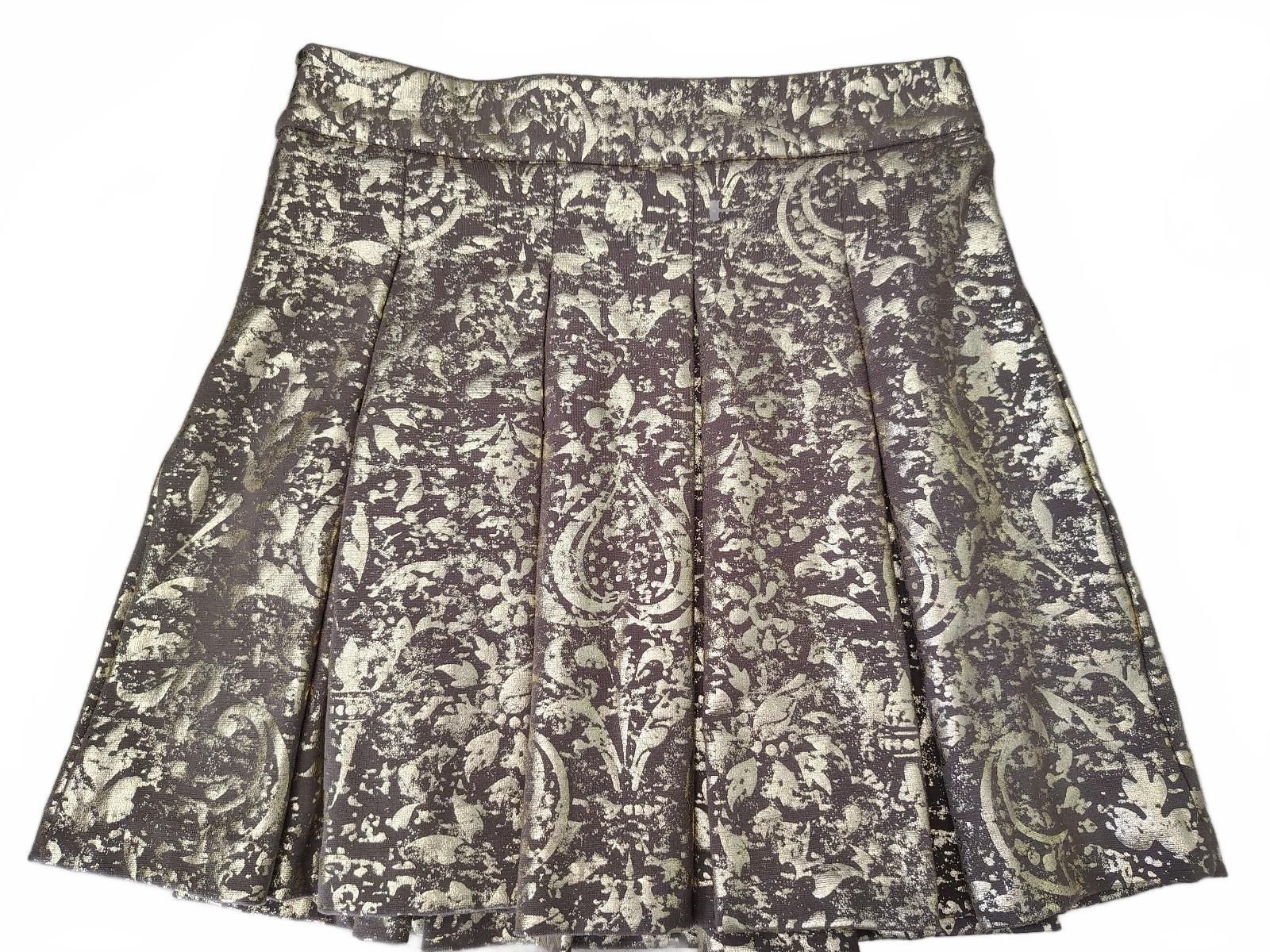 Mark Medium Brocade A-Line Skirt in Gold and Brown with Plea