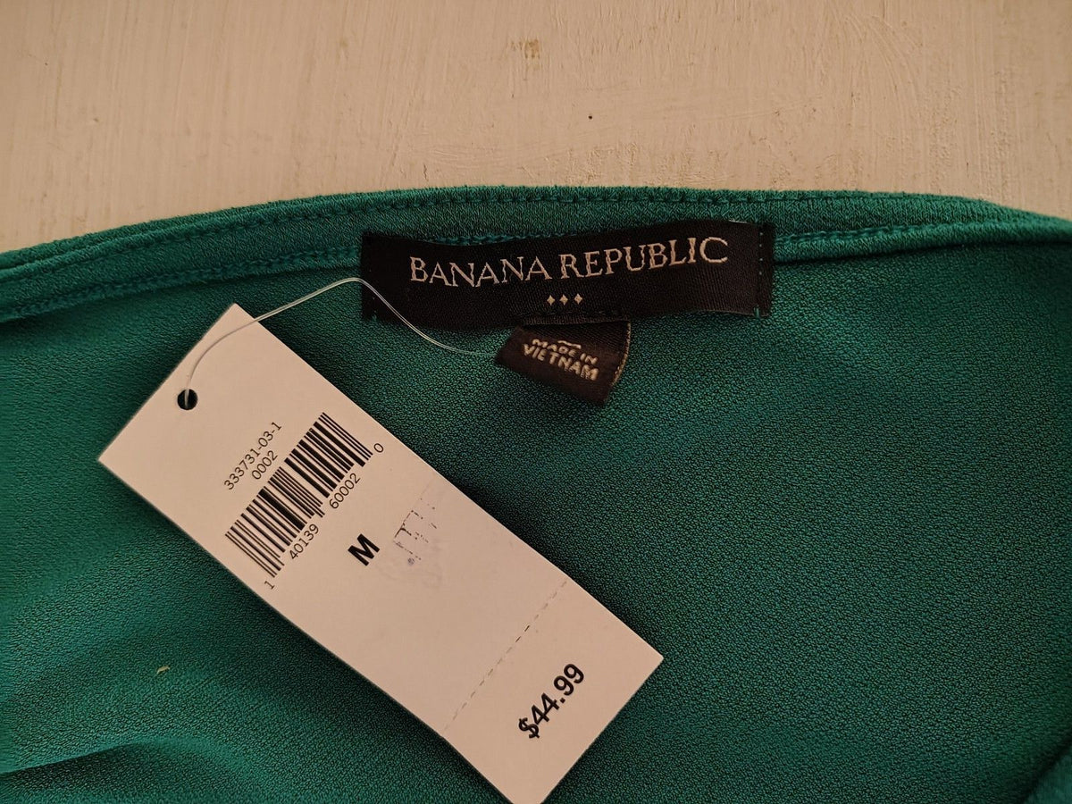 Banana Republic Medium Green V-Neck Top with Tie Sleeve NWT