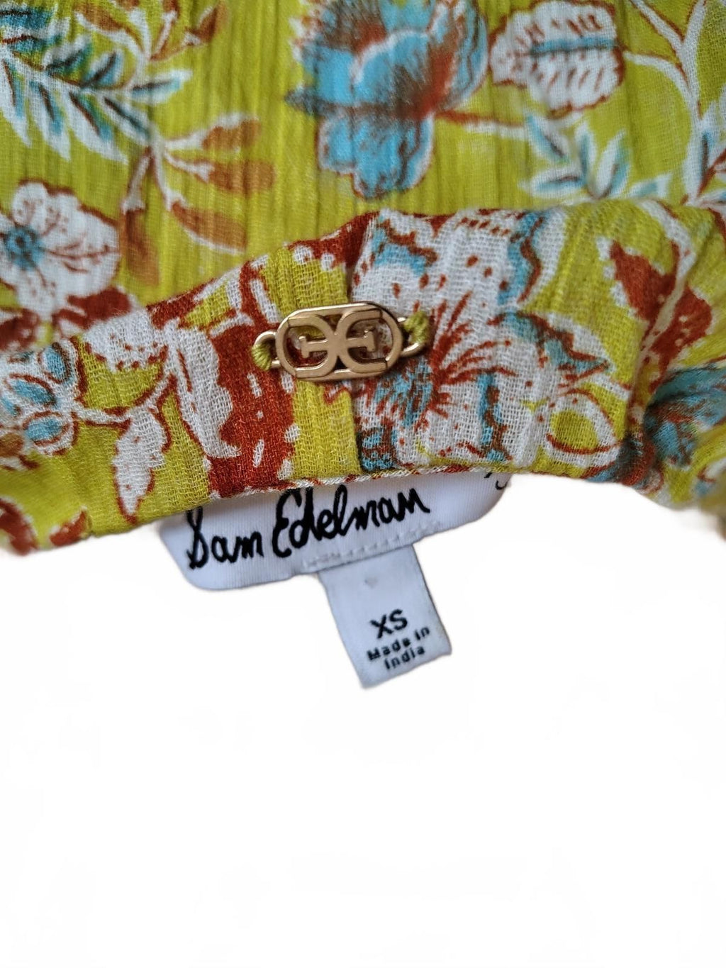 Sam Edelman Women's Yellow Floral Print Peplum Blouse, XS