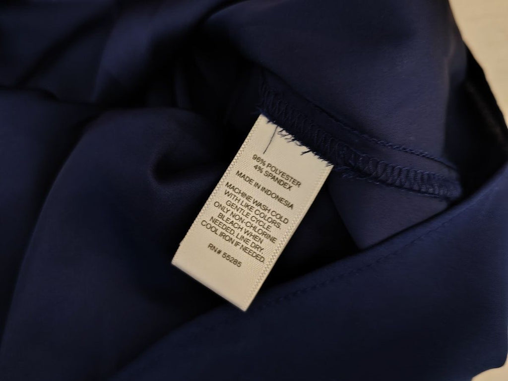 Navy Blue Short Sleeve Blouse with Keyhole Neck Express XS