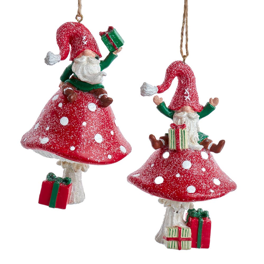 Resin Gnome on Mushroom Ornament 5" - #shop_name Kurt S. Adler, Inc.Holiday Ornaments