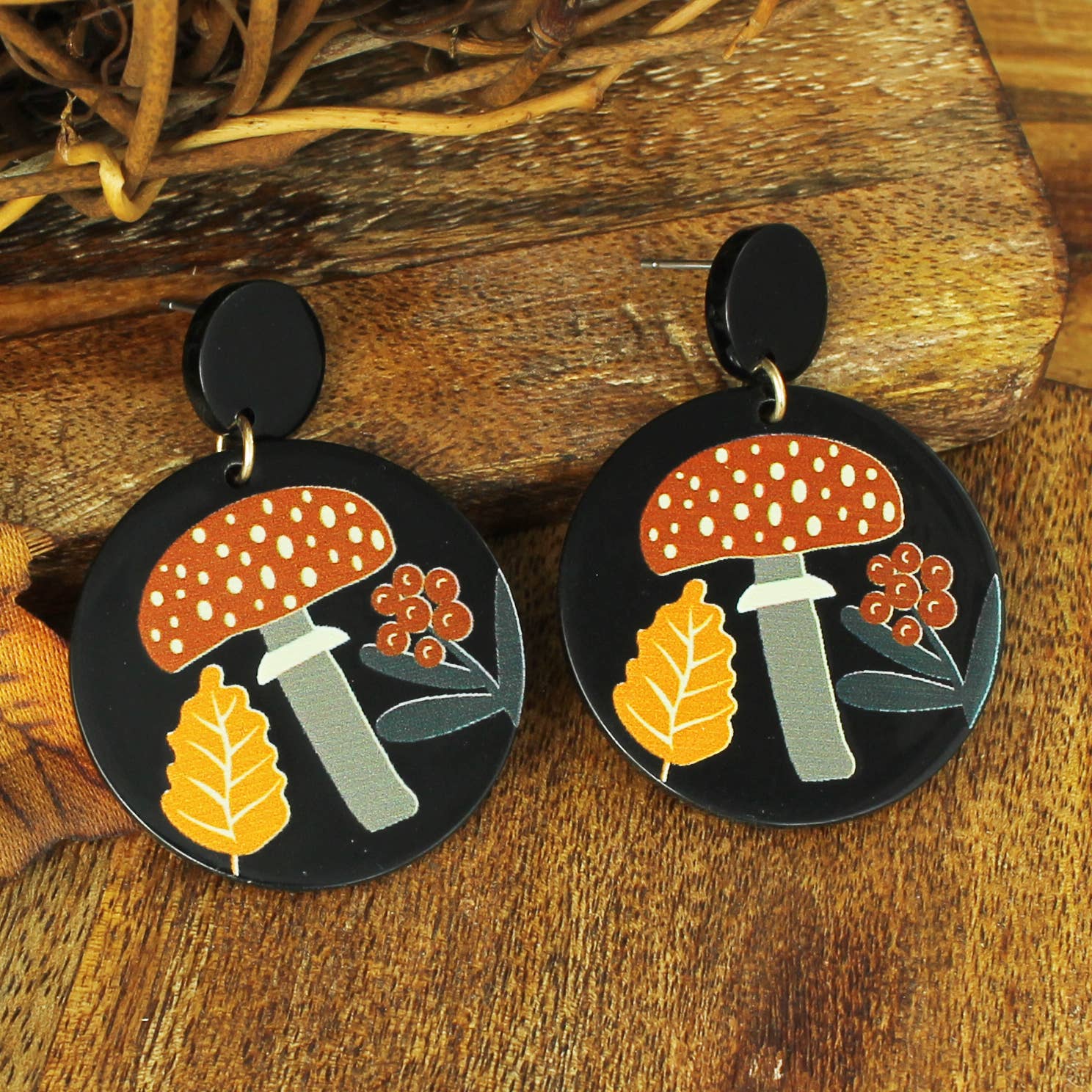 Retro Shroom Toadstool Print Earrings - #shop_name ZADGifts