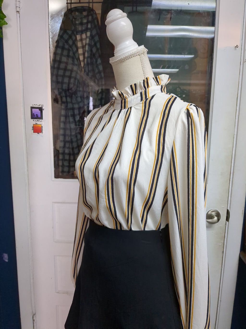 Cream Long Sleeve Striped Blouse