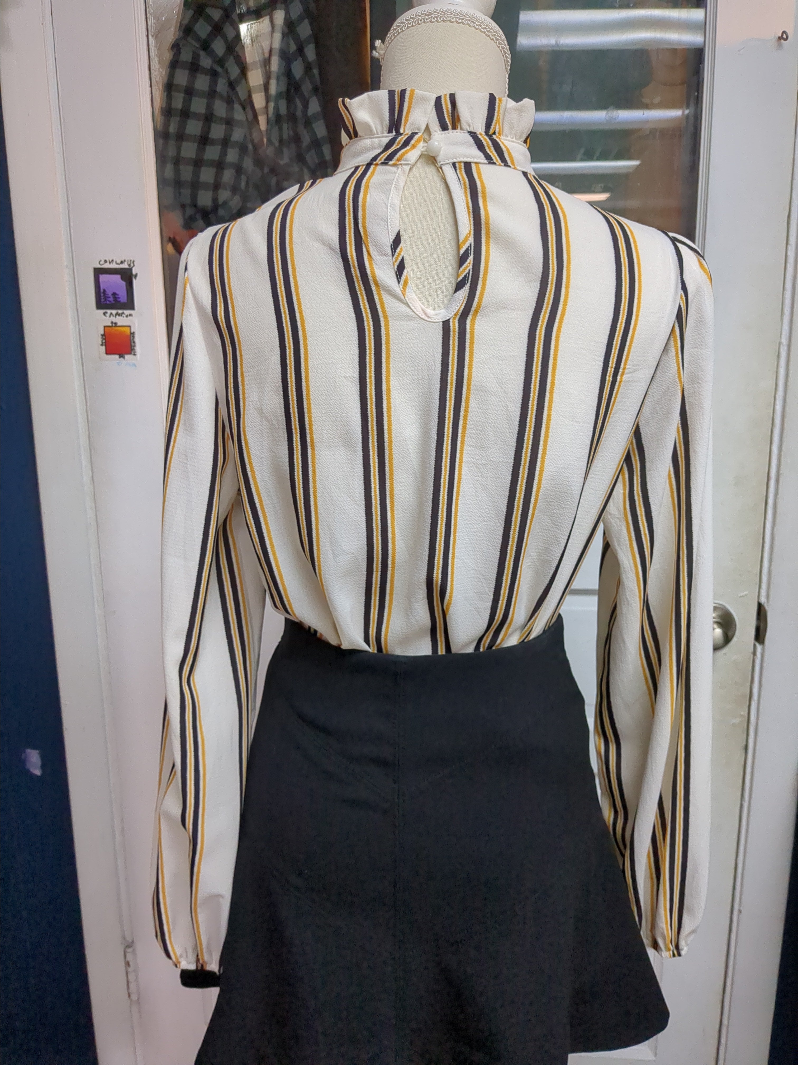 Cream Long Sleeve Striped Blouse