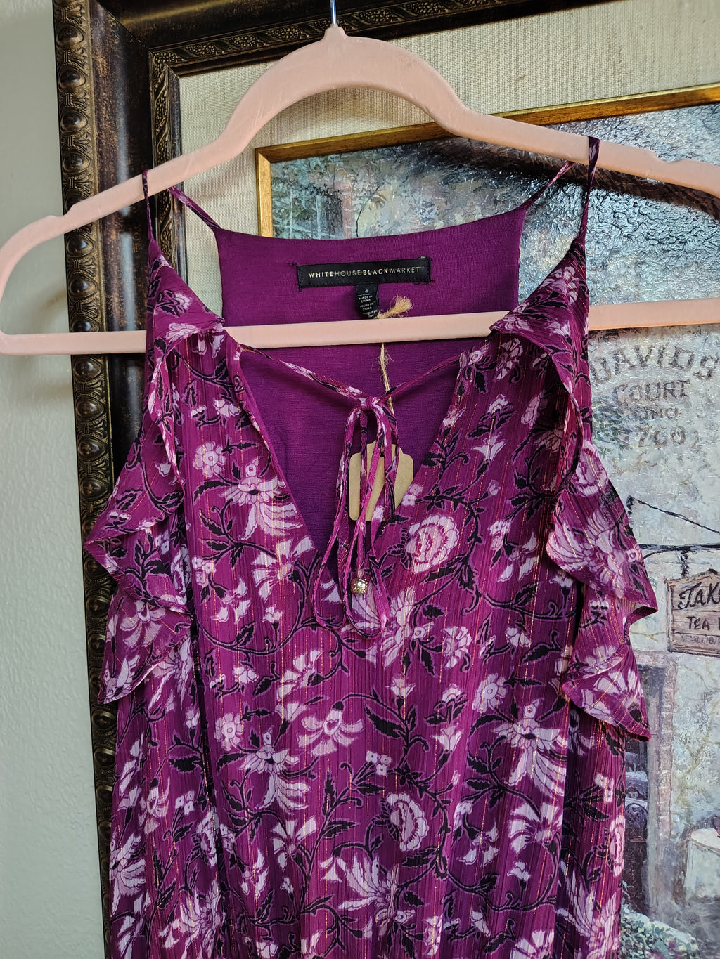White House Black Market Burgundy Floral Long Sleeveless Summer Dress Size 4