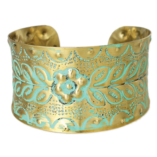 Sonora Style Gold Patina Flower Cuff Bracelet - #shop_name ZADGifts