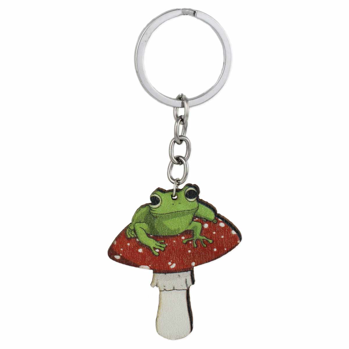 Toad Stool Mushroom Wood Keychain - #shop_name ZADJewelry