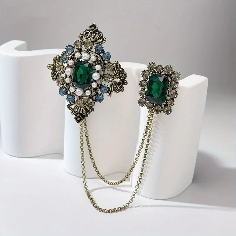 Vintage Chain Brooch - Green - #shop_name TMBoutique Jewelry