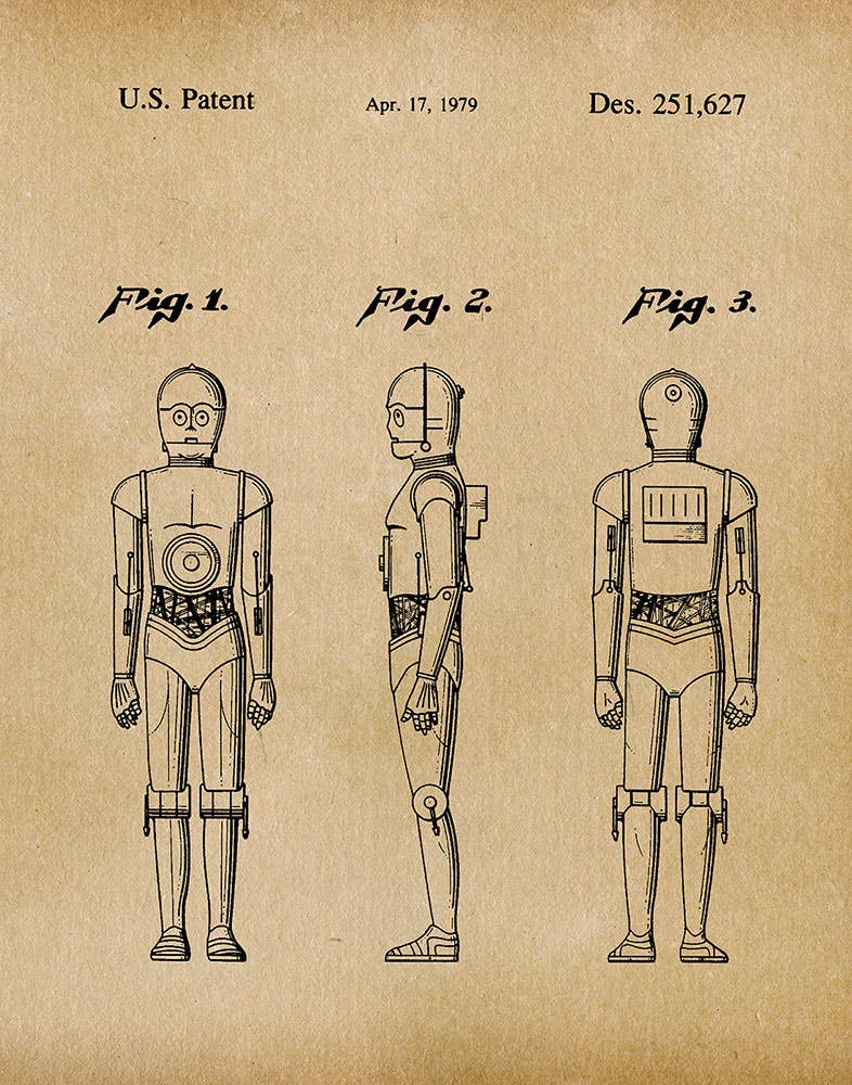 Wall Art: C3PO 1979 Patent Art Print - Star Wars - #shop_name Fresh Prints of CTWall Art & Posters