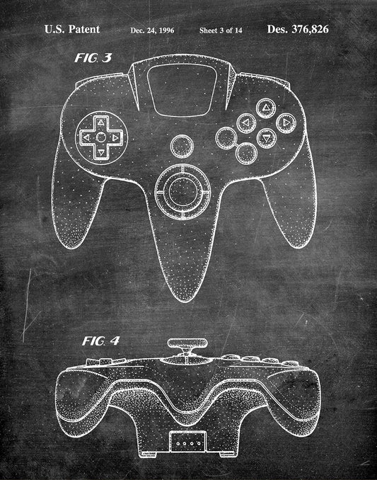 Wall Art: Nintendo 64 Game Controller 1996 Patent Art Print - #shop_name Fresh Prints of CTWall Art & Posters