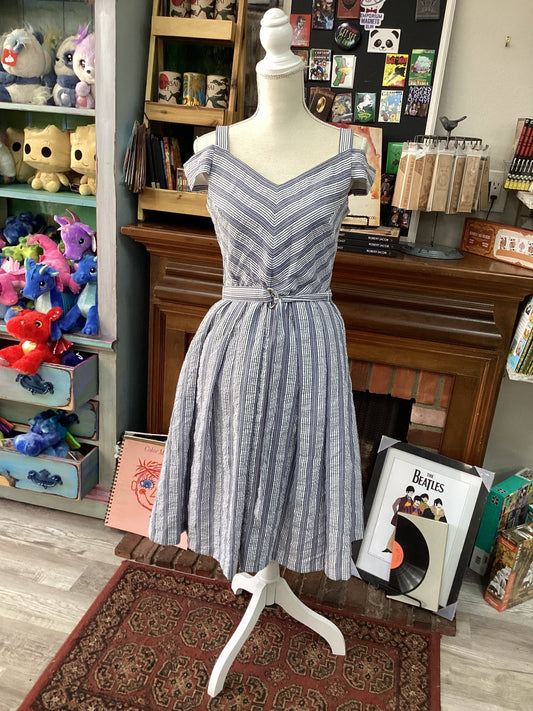 White House Black Market: White and Blue Dress Size 8 - #shop_name Jess's Unique Boutique