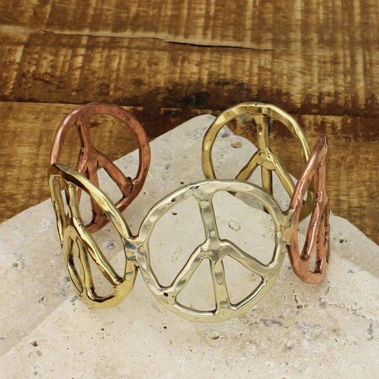 Woodstock Vibes Mixed Metal Peace Sign Bracelet - #shop_name ZADGifts