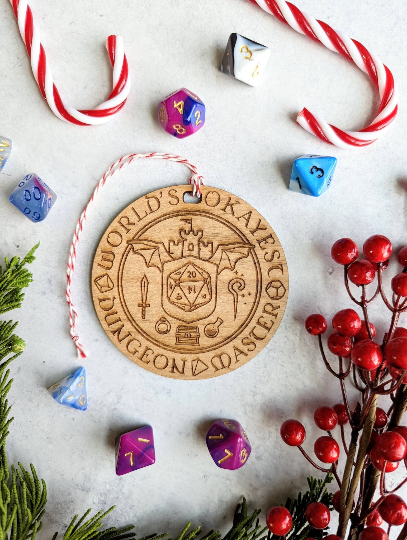 World's Okayest DM - Dungeons and Dragons Wooden Ornament: Ornament only - #shop_name NTSD Gaming and Bookish GoodsGifts