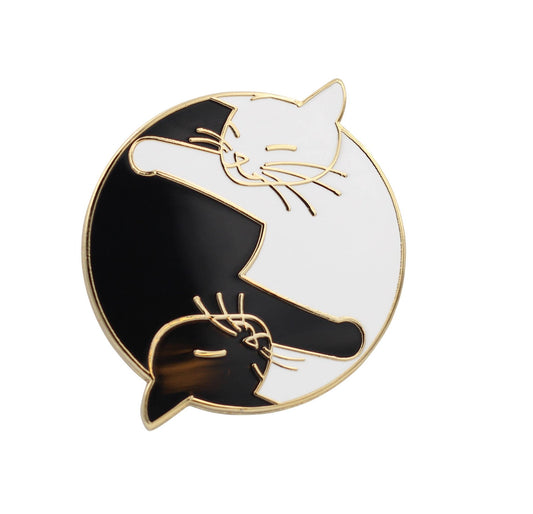 Yin Yang Cat Pin - White & Black Cat Lovers Enamel Pin - #shop_name Real SicGifts