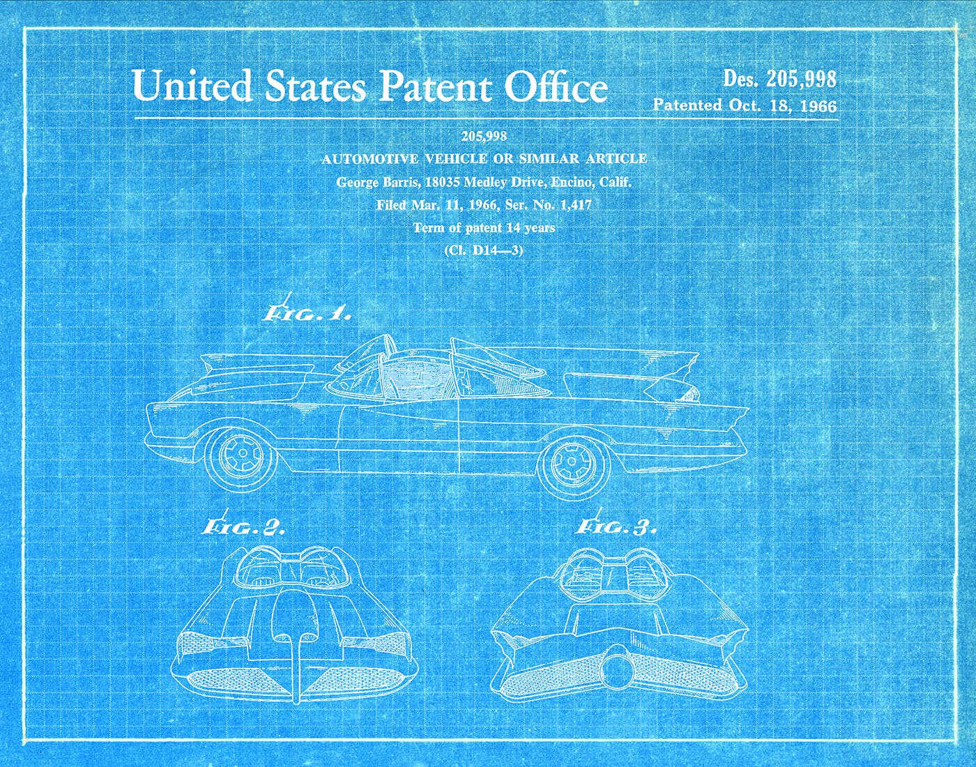 Wall Art: Batmobile 1966 Patent Art Print  - Superheroes