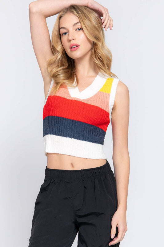 FITTED SLEEVELESS COLORBLOCK SPRING SWEATER