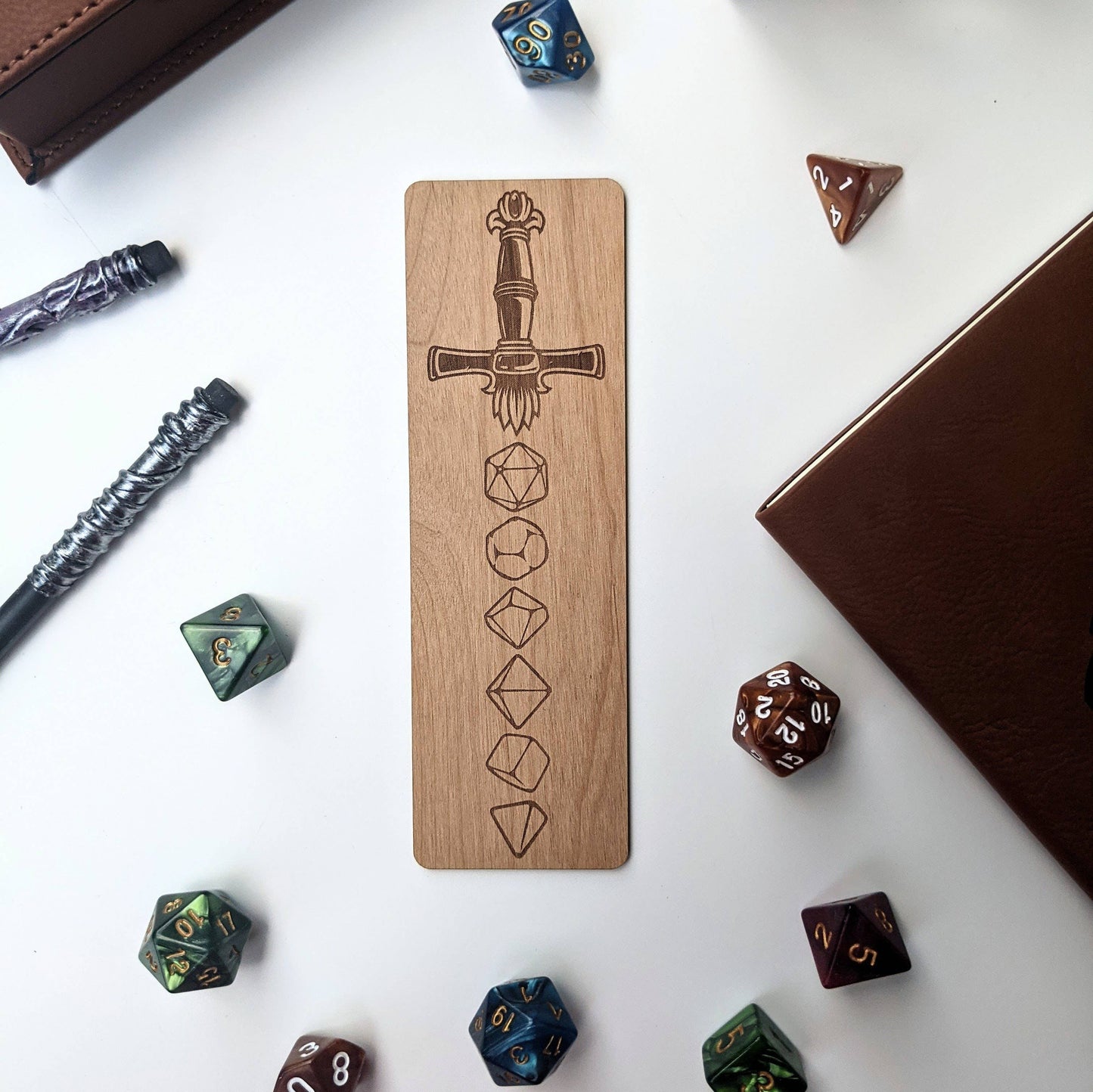 Dice Sword - D&D Inspired Wooden Bookmark