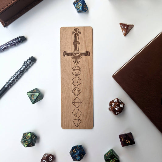 Dice Sword - D&D Inspired Wooden Bookmark
