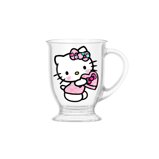 Hello Kitty Candy Hearts Glitter 15oz Footed Base Glass Mug