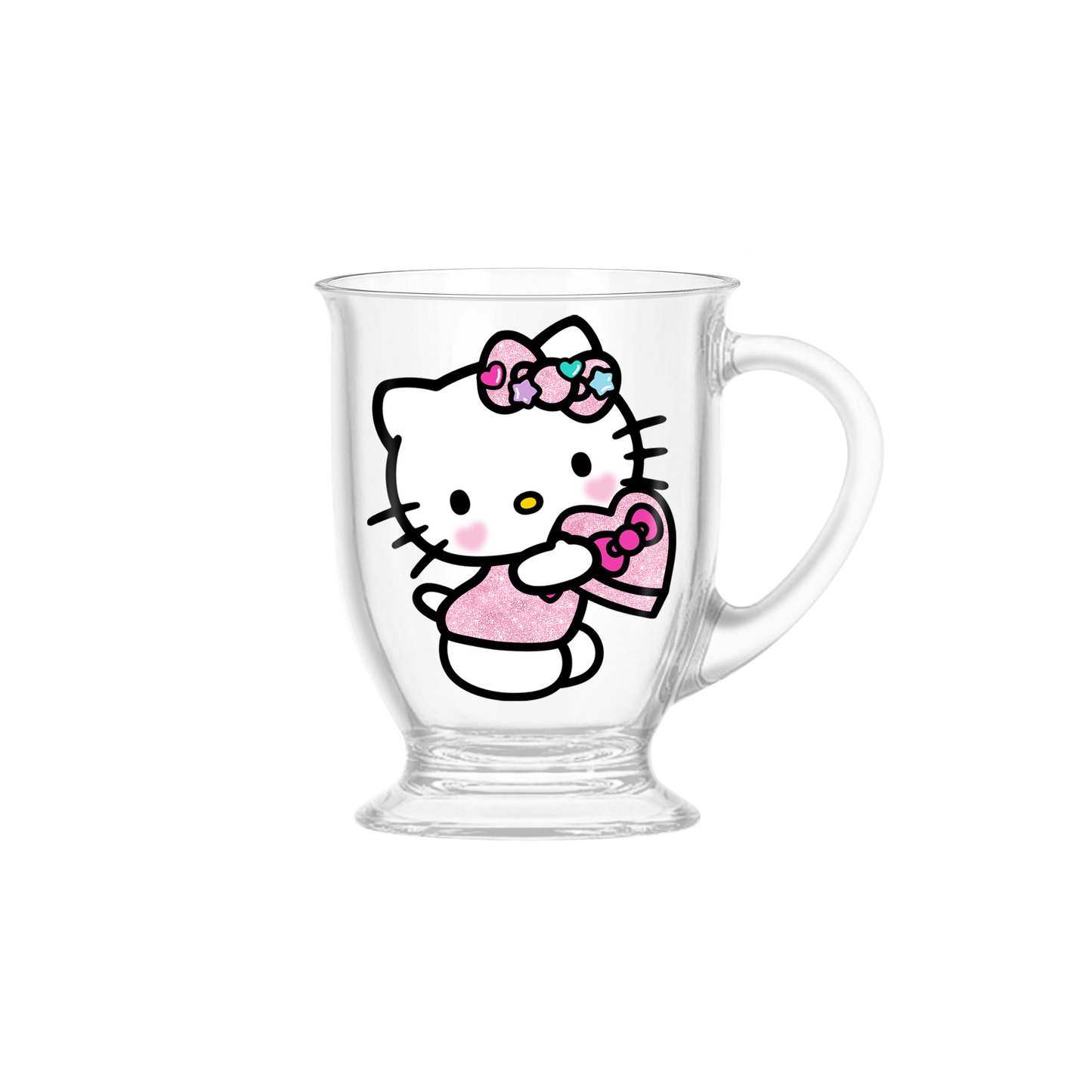 Hello Kitty Candy Hearts Glitter 15oz Footed Base Glass Mug