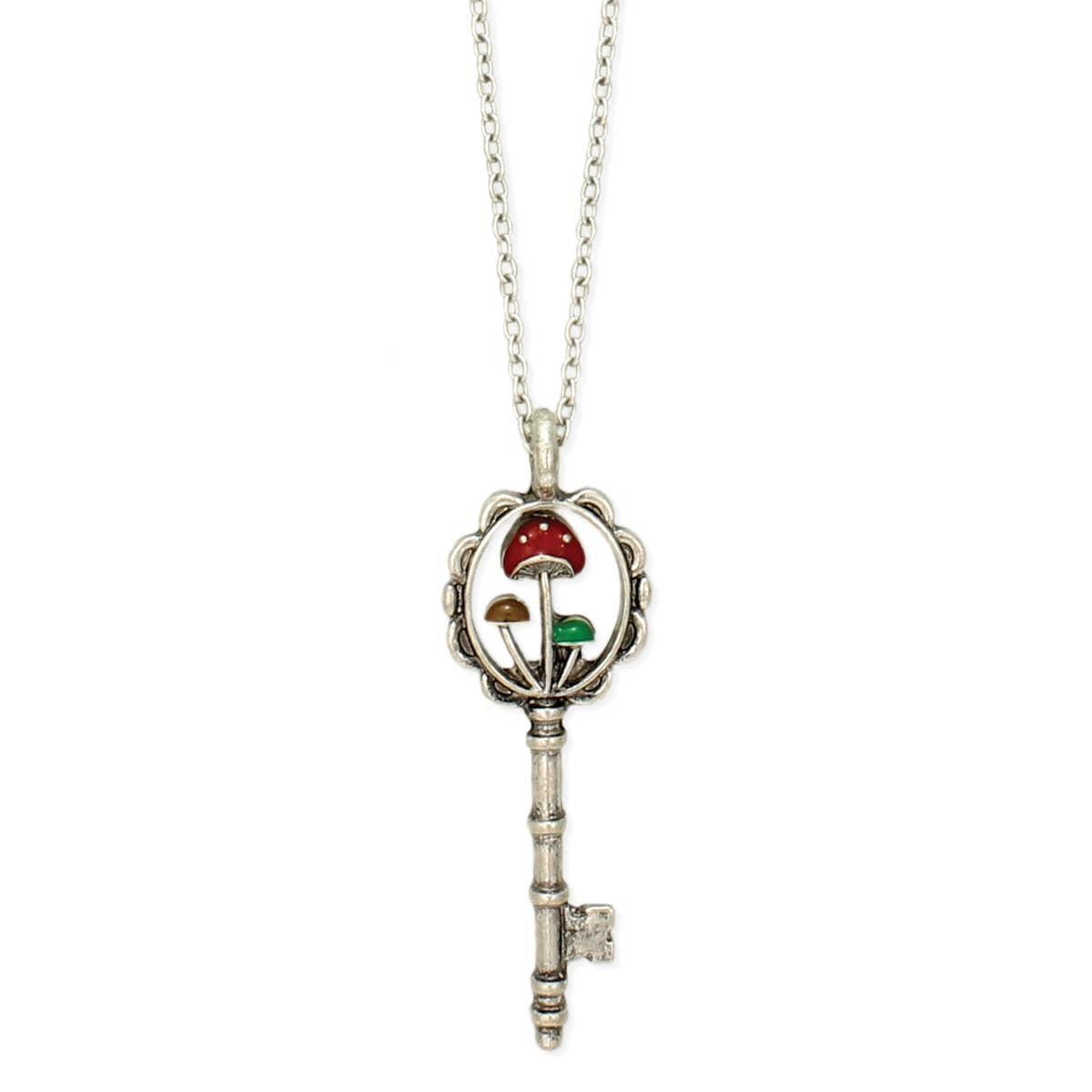 Secret Garden Silver Mushroom Key Necklace