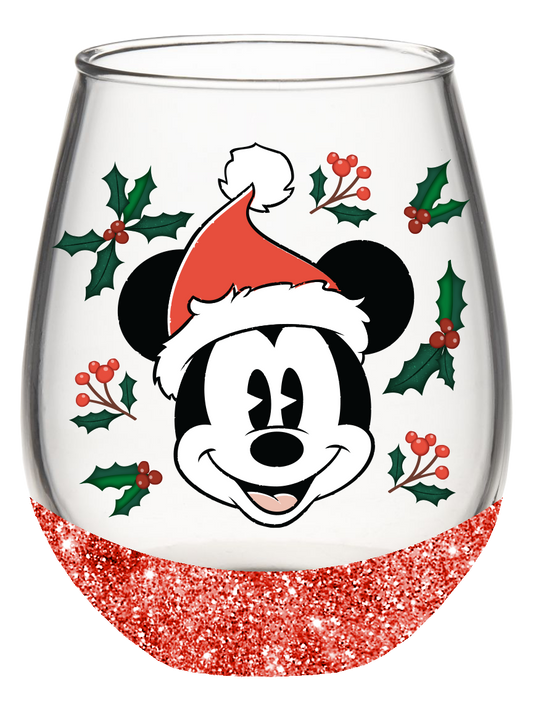 Mickey Christmas Holiday 20o Teardrop Glass w Dipped Bottom